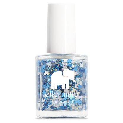 Silver Skyline blue butterfly glitter nail polish bottle – ella+mila Enchanted