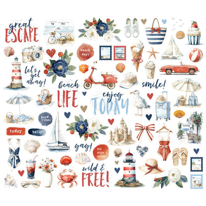 Simple Stories - Bits & Pieces - Simple Vintage Sand & Sea. 77 Die Cut Cardstock Pieces. Available at Embellish Away in Bowmanville Ontario Canada.