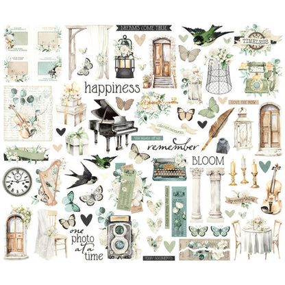 Simple Stories - Bits & Pieces - Simple Vintage Timeless Harmony. 81 Die Cut Cardstock Pieces. Available at Embellish Away in Bowmanville Ontario Canada.