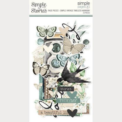 Simple Stories - Simple Pages Page Pieces - Simple Vintage Timeless Harmony. 23 Die Cut Pieces. Available at Embellish Away in Bowmanville Ontario Canada.