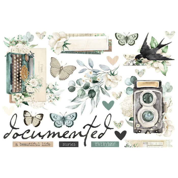 Simple Stories - Simple Pages Page Pieces - Simple Vintage Timeless Harmony. 23 Die Cut Pieces. Available at Embellish Away in Bowmanville Ontario Canada.