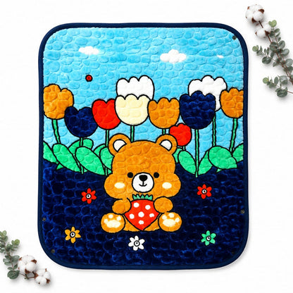 Single Ply Baby Hooded Blanket – Blue Bear | 36 × 32 Inches | Soft & Cozy Baby Blanket