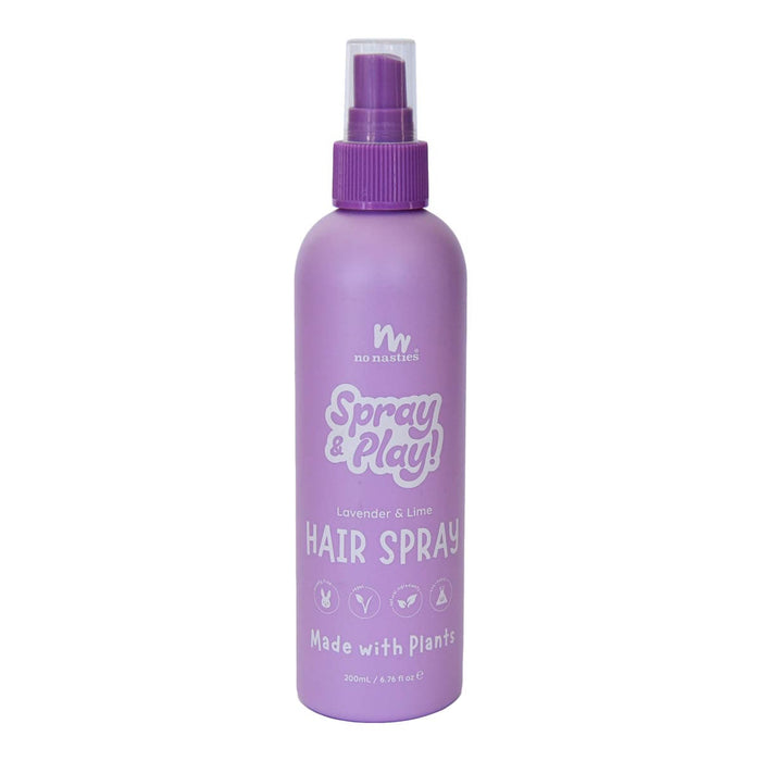 200ml spray bottle of No Nasties Slick Kids Alcohol Free Hair Spray, non-toxic and made with natural ingredients for kids.