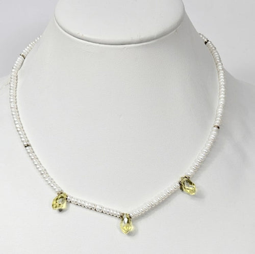 Small Baroque Freshwater Pearl Necklace with Crystal Briolette Pendant