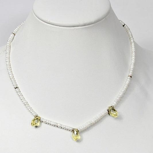 Small Baroque Freshwater Pearl Necklace with Crystal Briolette Pendant