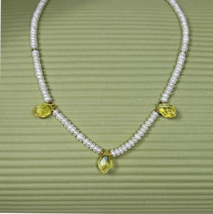 Small Baroque Freshwater Pearl Necklace with Crystal Briolette Pendant