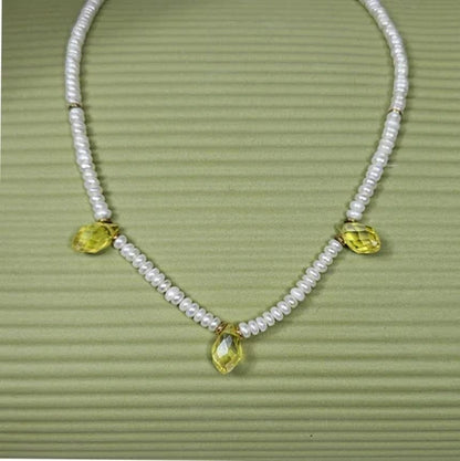 Small Baroque Freshwater Pearl Necklace with Crystal Briolette Pendant