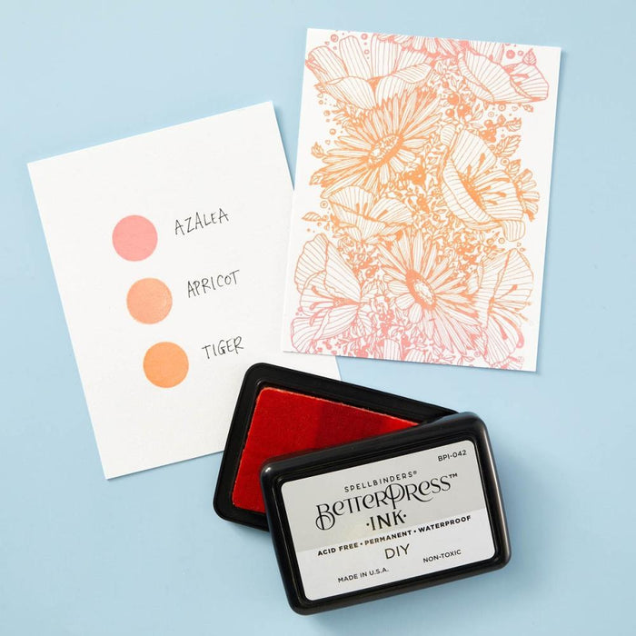 Spellbinders - BetterPress Ink Pad - Full Size - Blank. BetterPress DIY Ink Pad is a standard size DRY ink pad. It can be inked with the BetterPress Reinker to create a larger size ink pad to make multiple cards, or custom blend your own color. Available at Embellish Away located in Bowmanville Ontario Canada. Example by brand ambassador.