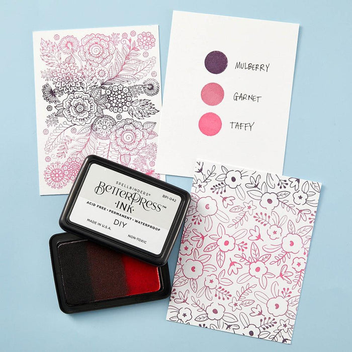 Spellbinders - BetterPress Ink Pad - Full Size - Blank. BetterPress DIY Ink Pad is a standard size DRY ink pad. It can be inked with the BetterPress Reinker to create a larger size ink pad to make multiple cards, or custom blend your own color. Available at Embellish Away located in Bowmanville Ontario Canada. Example by brand ambassador.