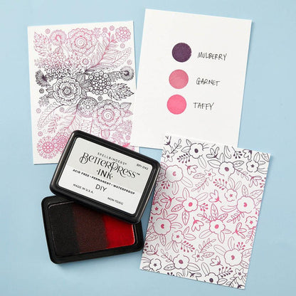 Spellbinders - BetterPress Ink Pad - Full Size - Blank. BetterPress DIY Ink Pad is a standard size DRY ink pad. It can be inked with the BetterPress Reinker to create a larger size ink pad to make multiple cards, or custom blend your own color. Available at Embellish Away located in Bowmanville Ontario Canada. Example by brand ambassador.