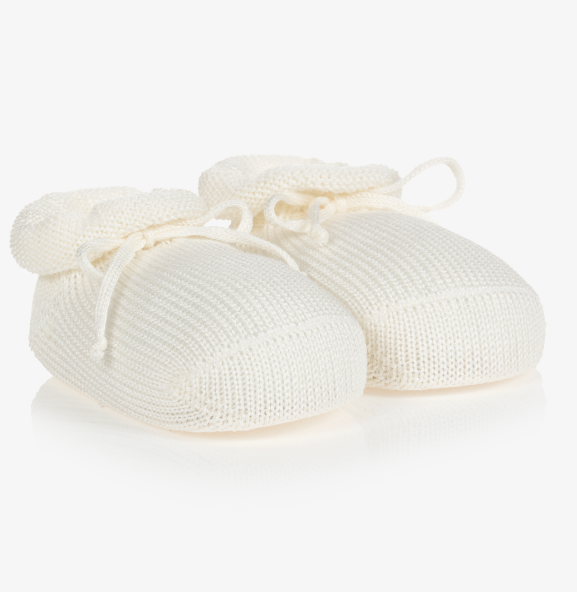 STORY LORIS Ivory Cotton Knit Baby Booties