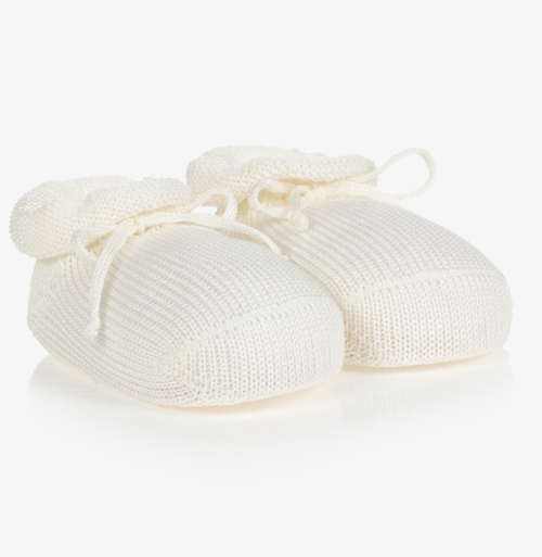STORY LORIS Ivory Cotton Knit Baby Booties