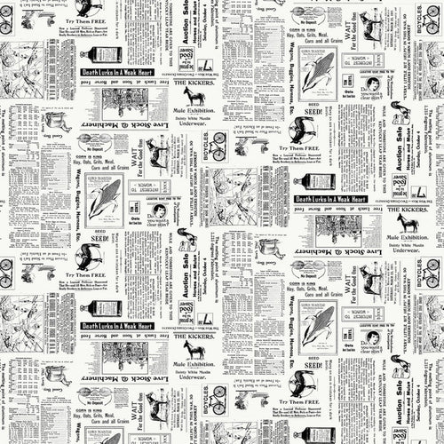 Studio E - Neighborhood Association Off-White Newspaper Fabric 8424-01 Sold by the Yard