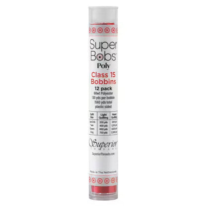 Super Bobs Class 15 Bright Red Bobbins 12-pack 302-12-627