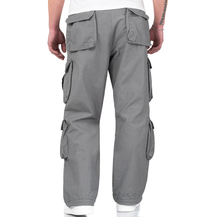 rear of grey surplus airborne vintage cargo trousers