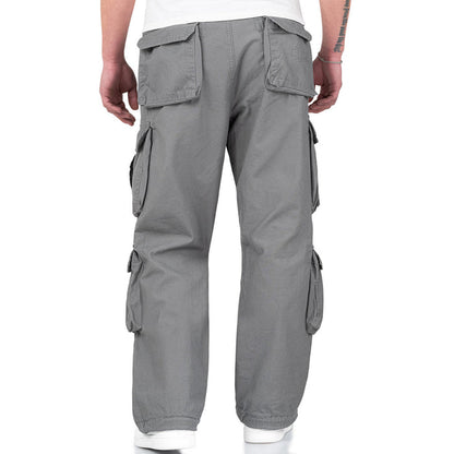 rear of grey surplus airborne vintage cargo trousers