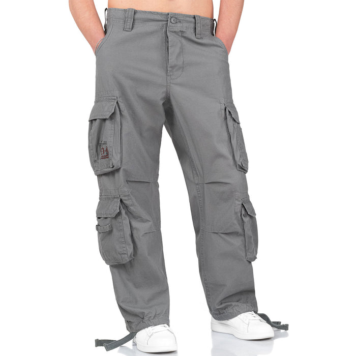 surplus grey airborne vintage cargo trousers button closure