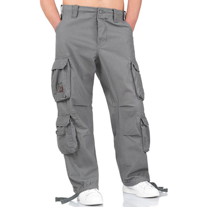 surplus grey airborne vintage cargo trousers button closure