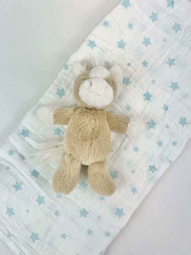 Swaddle & Rattle Set Blue Star Soft Toys in at Wrapsody