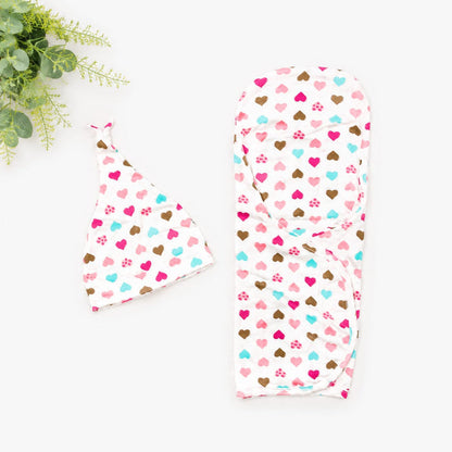 Swaddle with Cap - Mini Hearts