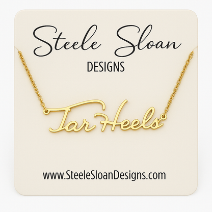 Tar Heels Gold Cursive Necklace by Steele Sloan Designs - Main View - Steele Sloan Designs