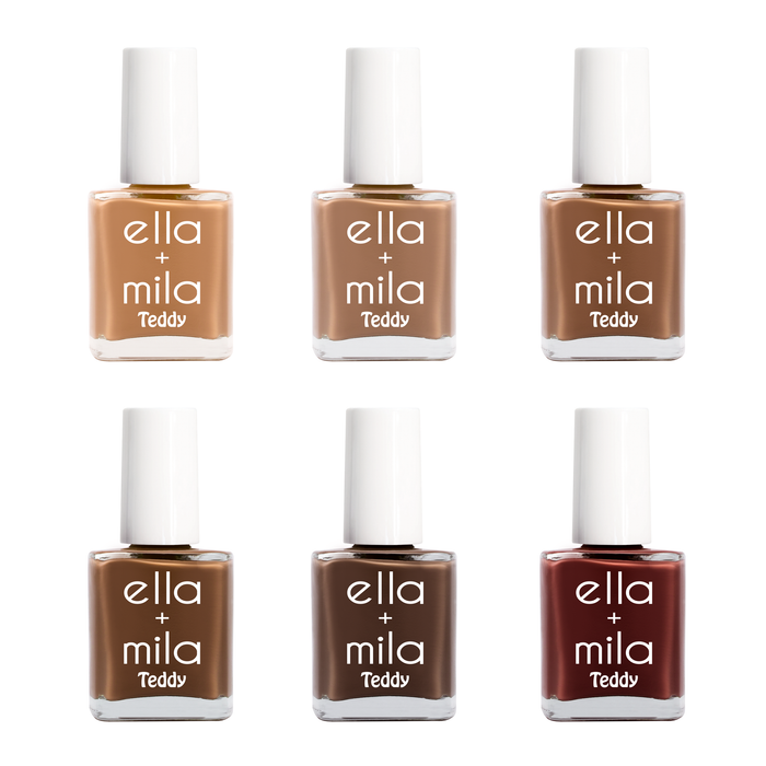 Teddy Collection 6 brown nail polish bottles from light caramel to deep espresso