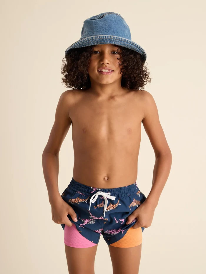 The King of the Seas (Boys Lined Classic Swim Trunk- Shorter) - Image 1 - Chubbies Shorts