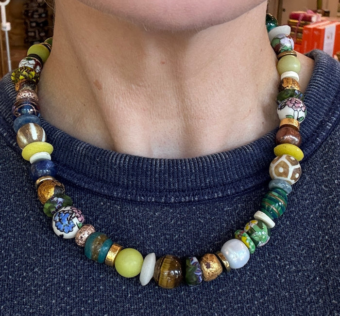The Marrakech Necklace | One-of-a-Kind Artisan Mixed Bead Statement Necklace