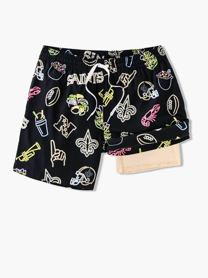 The Neon Saints 5.5" (NFL Classic Lined Swim Trunks) - Image 1 - Chubbies Shorts