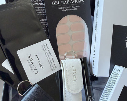 The Rose Edit gift set, styled flat lay, alternate angle