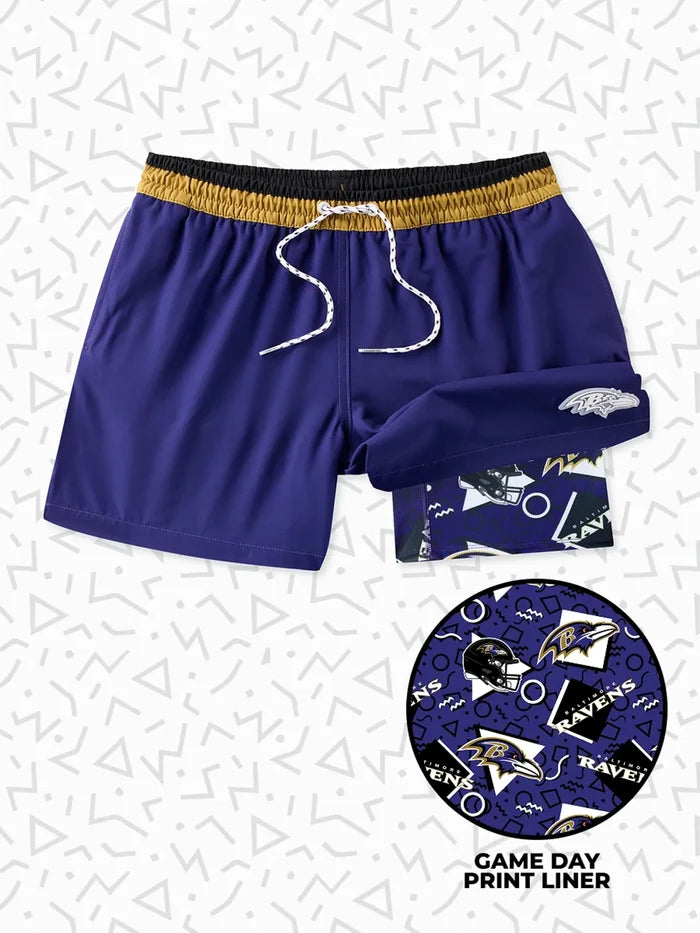The Secret Ravens 5.5" (Classic Lined Swim Trunks) - Image 1 - Chubbies Shorts