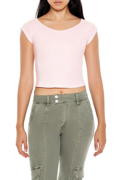 Thermal Cap-Sleeve Cropped Tee