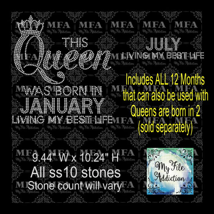 This Queen Was Born In 2 Living My Best Life with Months Rhinestone Digital Download File - My File Addiction