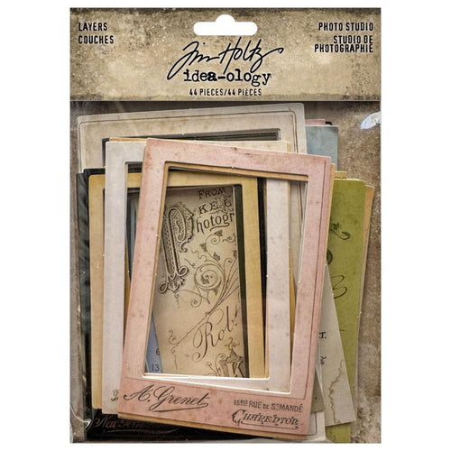 Tim Holtz - Idea-ology - Layers Photo Studio - 44 Pieces. Transform your mixed media creations into timeless masterpieces with Tim Holtz Layers Photo Studio. A homage to the past and a celebration of your unique artistic voice. Available at Embellish Away located in Bowmanville Ontario Canada.