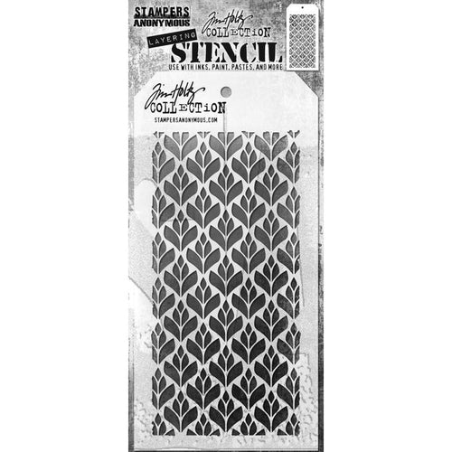 Tim Holtz - Layered Stencil - 4.125"X8.5" - Deco Floral. Layering stencils are designed to add texture and imagery to your creativity. The simple tag shape makes it easy to organize and store the stencils in one place. Available at Embellish Away located in Bowmanville Ontario Canada.