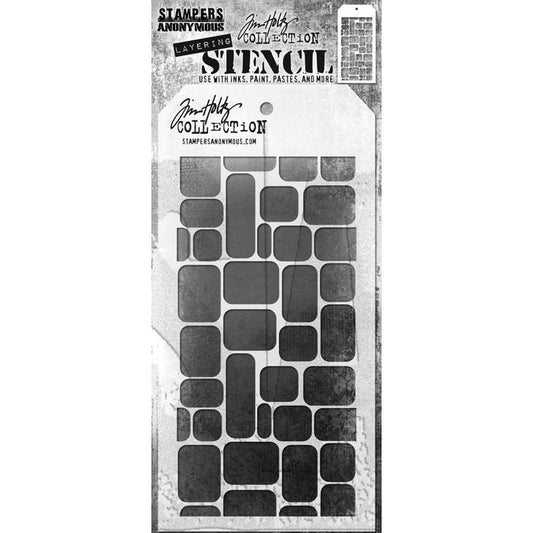 Tim Holtz - Layered Stencil - 4.125"X8.5" - Labels. Layering stencils are designed to add texture and imagery to your creativity. The simple tag shape makes it easy to organize and store the stencils in one place. Available at Embellish Away located in Bowmanville Ontario Canada.