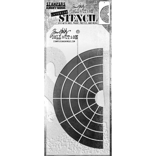 Tim Holtz - Layered Stencil - 4.125"X8.5" - Wheel. Layering stencils are designed to add texture and imagery to your creativity. The simple tag shape makes it easy to organize and store the stencils in one place. Available at Embellish Away located in Bowmanville Ontario Canada.