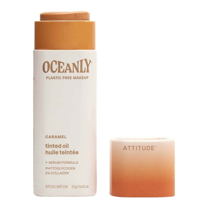 Oceanly plastic free makeup stick and Attitude soap bar on a white background.
