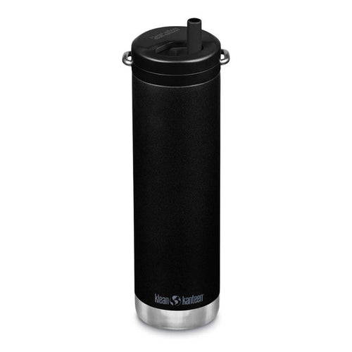 Front of Klean Kanteen TK Wide Insulated Water Bottle 592ml Twist Cap - Black. On a white background.