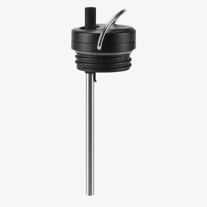 View of twist cap with metal carry loop, built in straw with silicone tip.