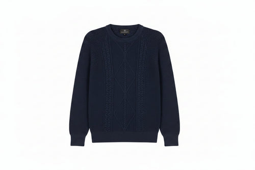 top l/s knit argile n cable crew neck - navy