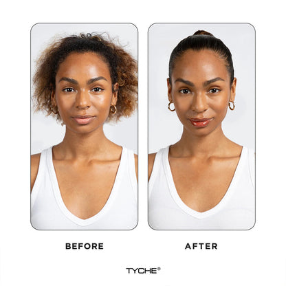 NICKA K before and after showing sleek edges and smooth ponytail with extreme hold edge control gel