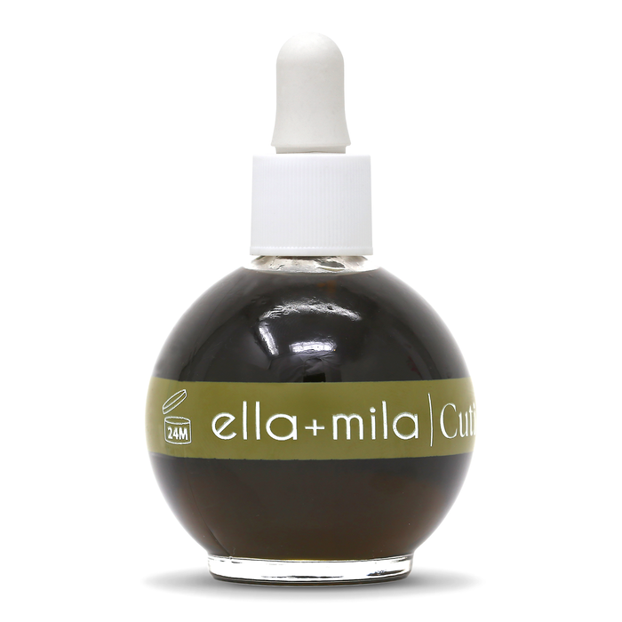 Olive & Avocado cuticle oil round dropper bottle, front view