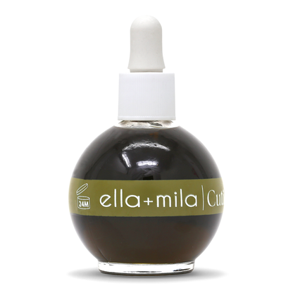 Olive & Avocado cuticle oil round dropper bottle, front view