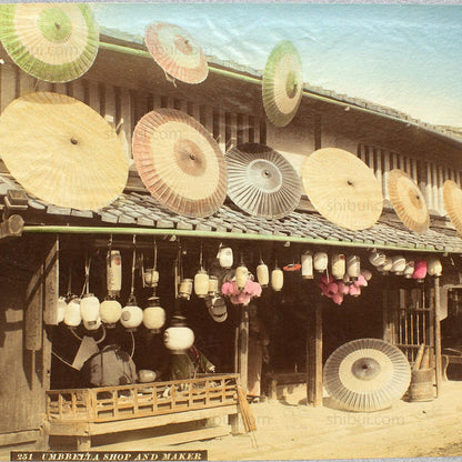 Umbrella & Lantern  Shop |  Japanese Antique Hand Tinted Albumen Photo
