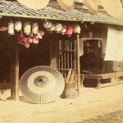 Umbrella & Lantern  Shop |  Japanese Antique Hand Tinted Albumen Photo