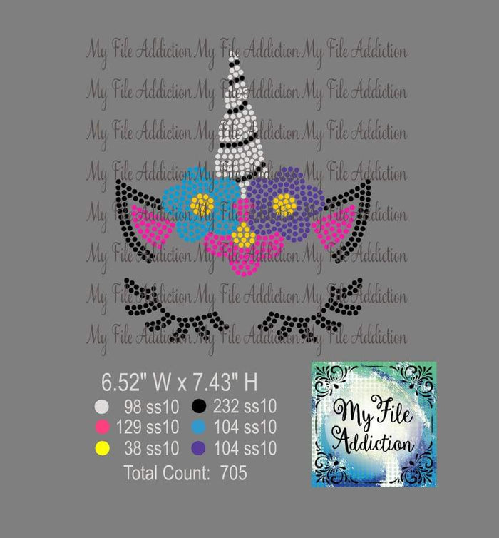 Unicorn with Flowers Rhinestone Digital Download File - My File Addiction