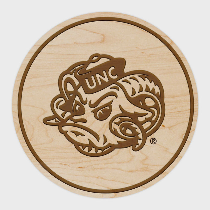 University of North Carolina Chapel Hill Rameses Head Maple Coaster - Main View - Lazer Edge