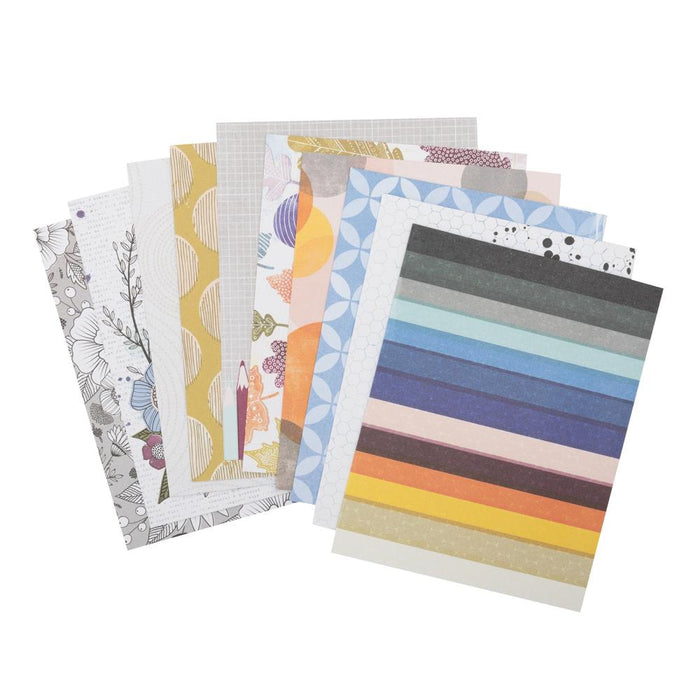 Vicki Boutin - A2 Cards W/Envelopes - Discover + Create. Mixed media backgrounds layered in tone on tone patterns will create 'art for everyone' feel with the addition of interesting fonts and icons to create a fun yet mature collection. Available at Embellish Away located in Bowmanville Ontario Canada.