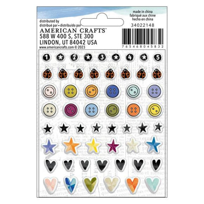 Vicki Boutin - Mini Puffy Stickers - 112/Pkg - Discover + Create. Discover + Create encompasses mixed and interesting design elements. A palette of rich and neutral shades including jewel tones contrasting with greys and creams creating pops of color! Available at Embellish Away located in Bowmanville Ontario Canada.
